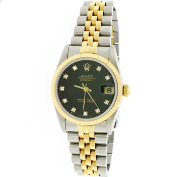 Rolex Datejust 2-tone 18k/SS 31mm Factory Black Diamond Dial Midsize Watch