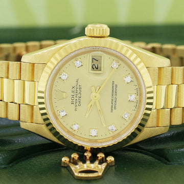 Rolex President Datejust Factory Diamond Dial Yellow Gold 26mm Watch 69178