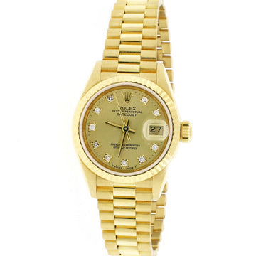 Rolex President Datejust Factory Diamond Dial Yellow Gold 26mm Watch 69178