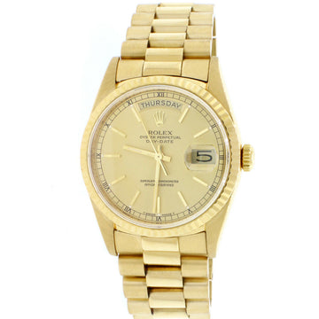 Rolex President Day-Date Gold Factory Champagne Stick 36mm Double-Quick 18238