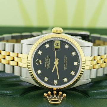 Rolex Datejust 2-tone 18k/SS 31mm Factory Black Diamond Dial Midsize Watch