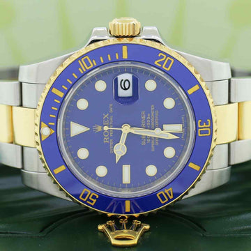 Rolex Submariner 2-Tone Blue Ceramic Bezel & Dial Oyster Watch Box Papers