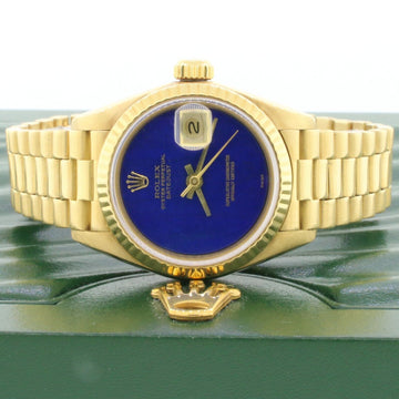 Rolex President Datejust Ladies Yellow Gold 26MM Blue Lapis Dial Watch 69178