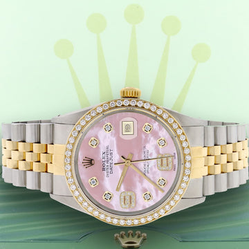 Rolex Datejust 2-Tone 18K Gold/SS 36mm Automatic Jubilee Watch with Pink MOP Diamond Dial & Bezel